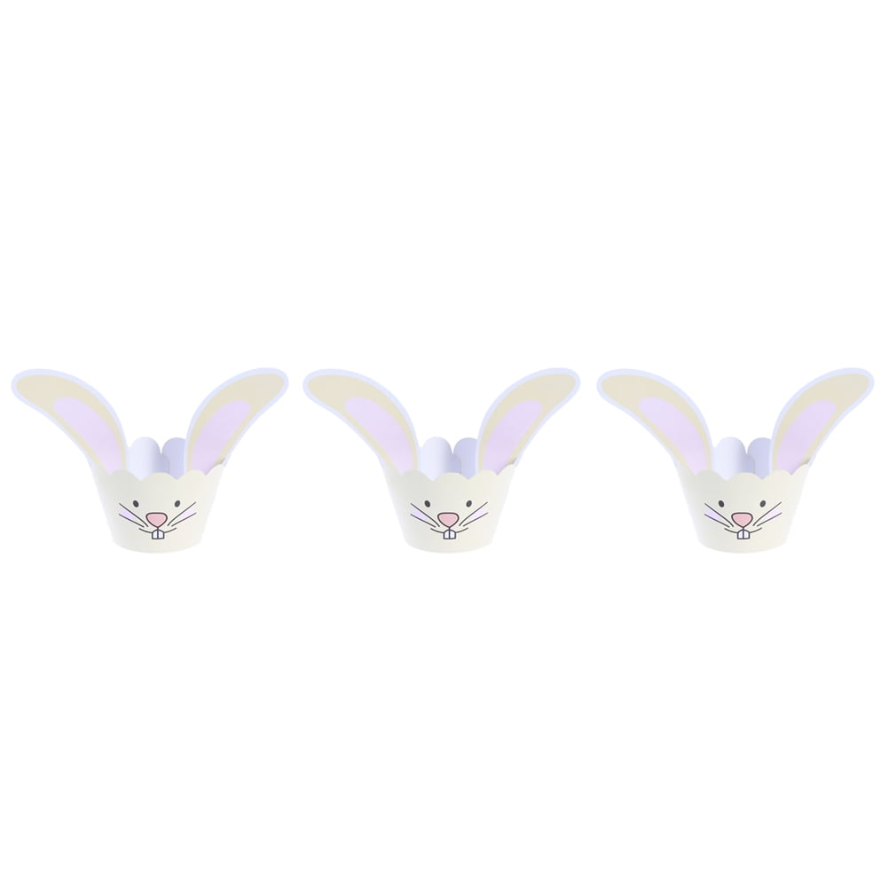 Masteelf 24pcs Easter Rabbit Ear Cake Wrapper Paper Cupcake Decor Party Supplies for Birthday Festival Light Yellow Wave Shape
