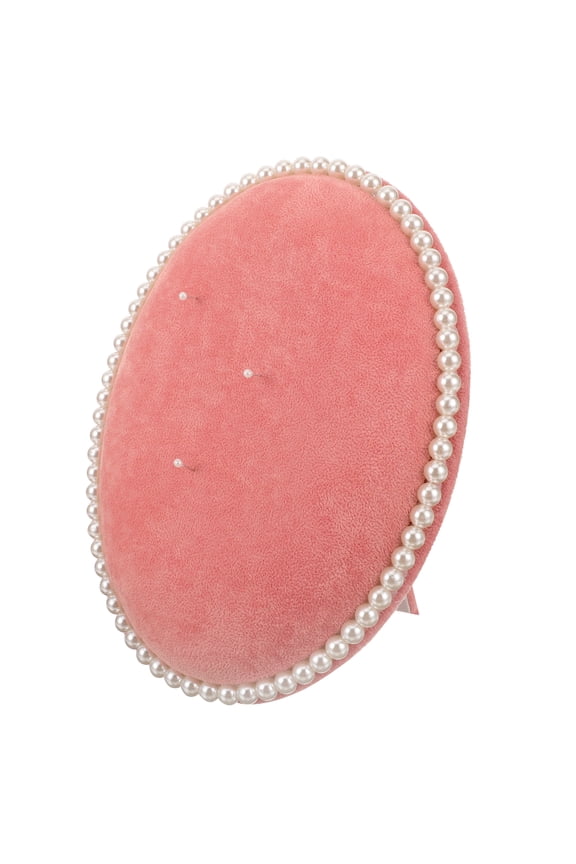 26 CM Round Badge Brooch Display Disc Bamboo Frame Pearled Decorative Jewelry Rack Wall Hanging Pin Display Board Rack for Wedding Photo Prop (Pink)