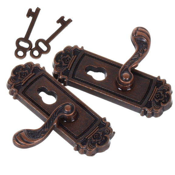 Masteelf 2PCS Miniature Door Handles with Vintage Floral Pattern Keyed Lock Set for 1:12 Scale Dollhouse and Small House Accessories