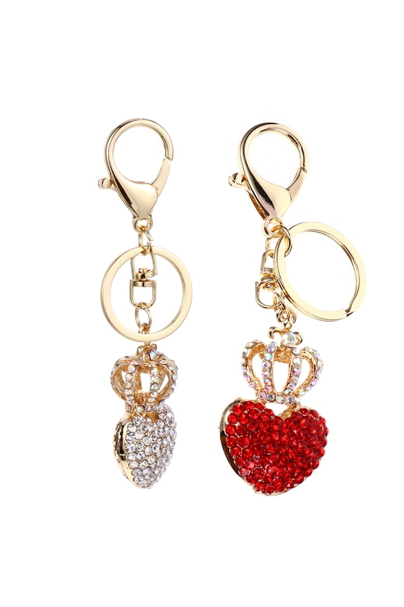 2PCS Rhinestone Heart Keyring Heart Shape Keychain Valentines Day Keychain Sparkling Keychain For Women Handbags Purse Bag Pendant