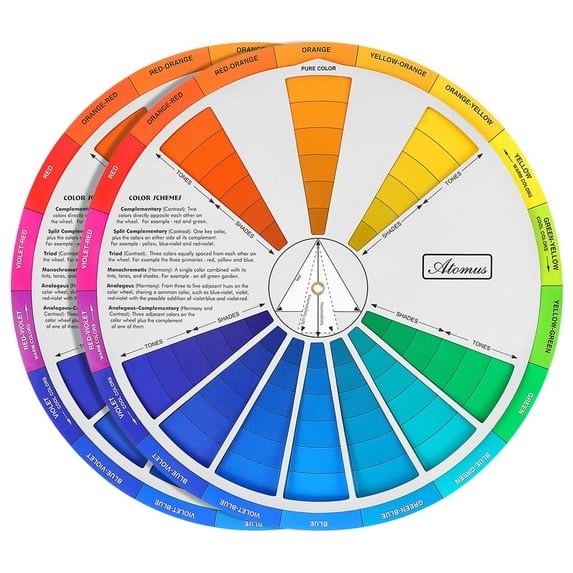 Masteelf 2Pcs Color Wheel Small Color Mixing Guide Standard Color Learning Board for Painting Drawing