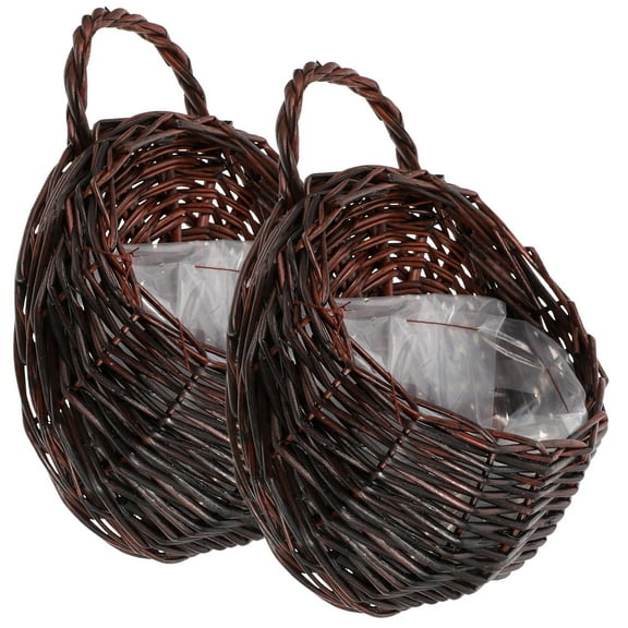 LOLIPPYY Set of 2 Woven Wall Flower Baskets Natural Wicker Hanging Farmhouse Decor Entrance