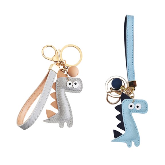 Masteelf Dinosaur Keychain Set, PU Bag Charms and Key Holders in Grey, Perfect Accessories