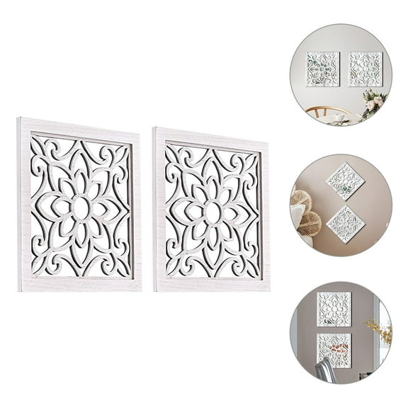 KALLORY Decorative Wall Mirror, White Acrylic and Wood, Rustic Country Style for Home Decor