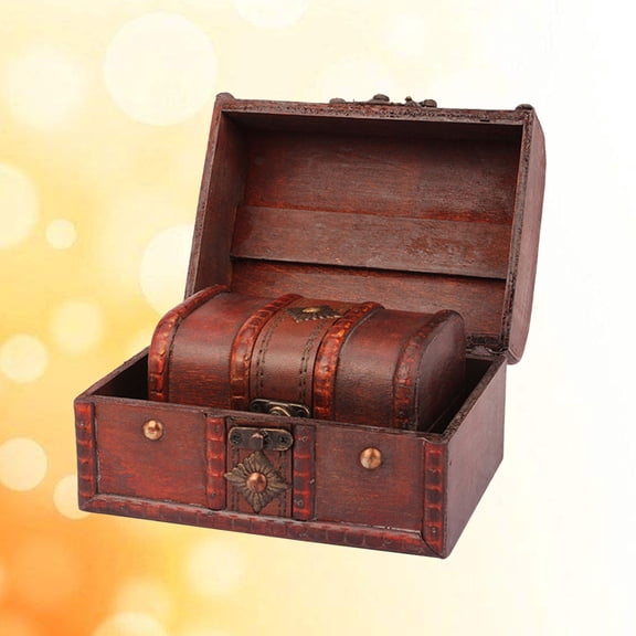 Masteelf 2pcs Antique Vintage Wooden Box Stamp Flower Small Metal Lock Jewelry Treasure Chest Handmade Retro Wood Organizer Case Box