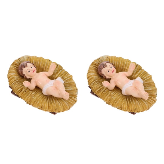 Masteelf 2pcs Baby Jesus In   Nativity Scene Resin Figurine Great For Christmas Indoor Decor Hand Sculpted Painted Religious Craft Christian Statue