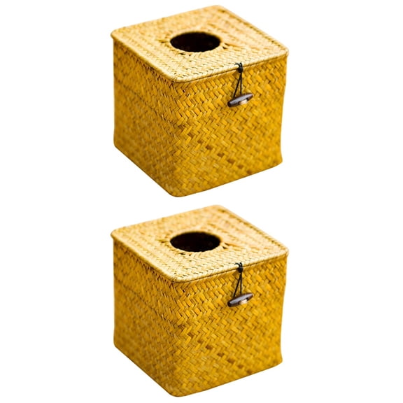 Masteelf 2pcs Bamboo Knitted Tissue Box Simple Tissue Storage Holder for Home Hotel Car Store (Primary Colour)