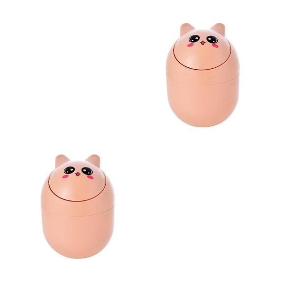 Masteelf 2pcs Cartoon Wastebasket Trash Can with Swing Lid Tiny Desktop Waste Garbage Bin Storage Bucket for Home Office Kitchen Vanity Tabletop Small Waste Bin for Bedroom Bathroom Orange