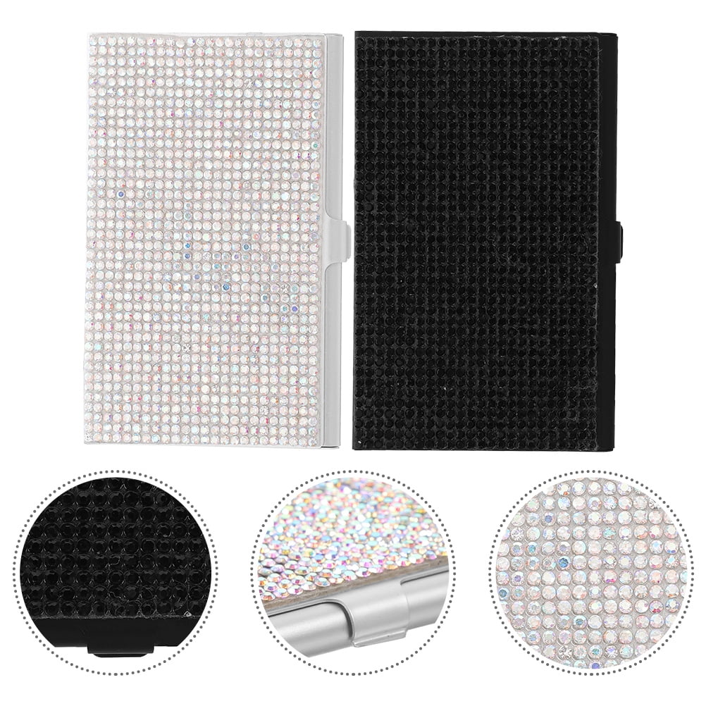 Masteelf 2pcs Chic Rhinestone Business Card Holder Aluminum Alloy Pocket Card Case Card Holder For Women And Men Metal Business Card Holder