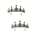 thumbnail image 1 of Masteelf 2pcs Exquisite Rhinestone Crown Wedding Bride Headdress Elegant Headwear Photography Props Party Hair Accessories for Women Female (Green and Golden), 1 of 8