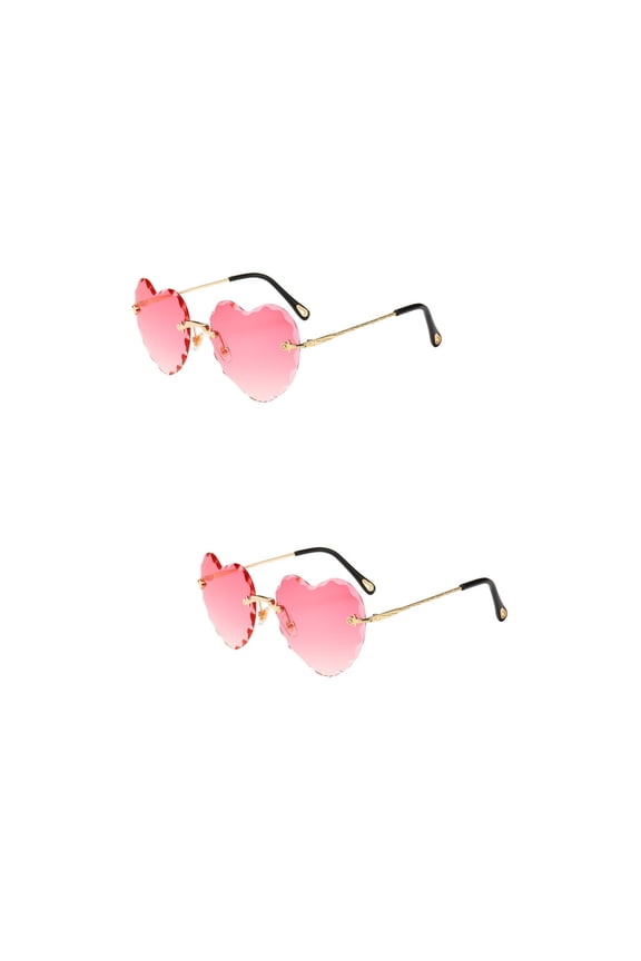 2pcs Fashion Rimless Sunglasses Anti-UV Sunglasses Heart Design Delicate Eyewear Glasse Photo Prop Dress Up Accessories