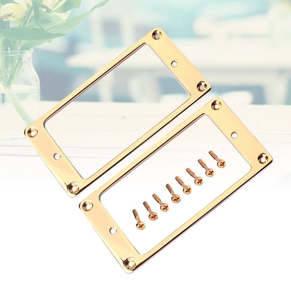 Masteelf 2pcs Flat Metal Humbucker Pickup Mounting Rings Frame Mounting Ring Flat Base Pickup Frame with Screws 92x46mm (Golden)
