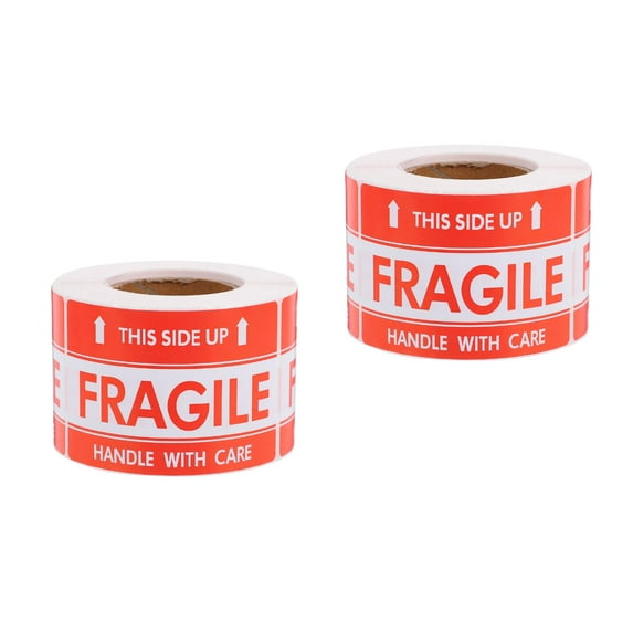 Masteelf 2pcs Fragile Sticker Handle with Care Fragile Sticker Easy Application High Adhesive Shipping Label for Ensures Safe Handling of Packaging (500 labels/roll)