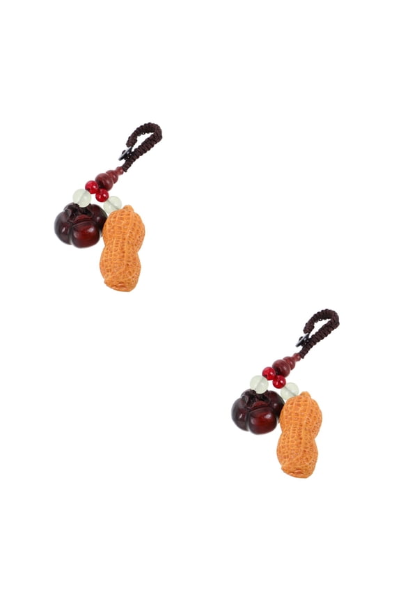 2pcs Good Luck Feng Shui Keychain Chinese Blessing Keychain with Wood Peanut Pendant Lucky Amulet Phone Keychain for Bringingity Happiness