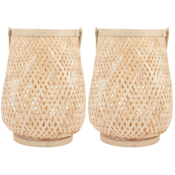 Masteelf 2pcs Hand-woven Bamboo Lantern Woven Decorative Candle Holder Candle Shade with Handle