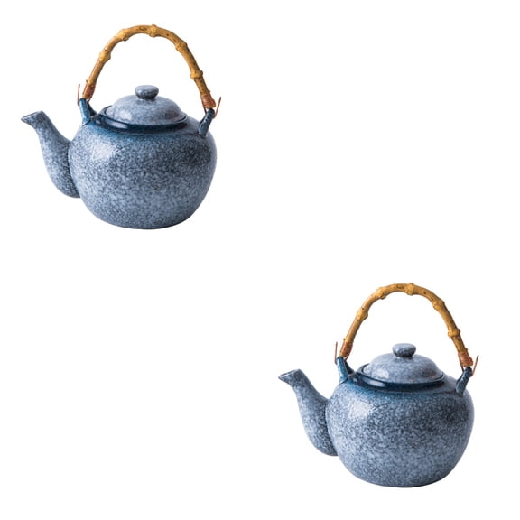 Masteelf 2-Pack Japanese Style Ceramic Teapot Set with Handle, Portable Large Kettle for Brewing Tea