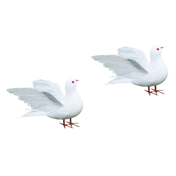 Masteelf 2pcs Large Wing Stretching Artificial Pigeon Birds Peace Pigeons Photo Props for Home Decoration Wedding (White)
