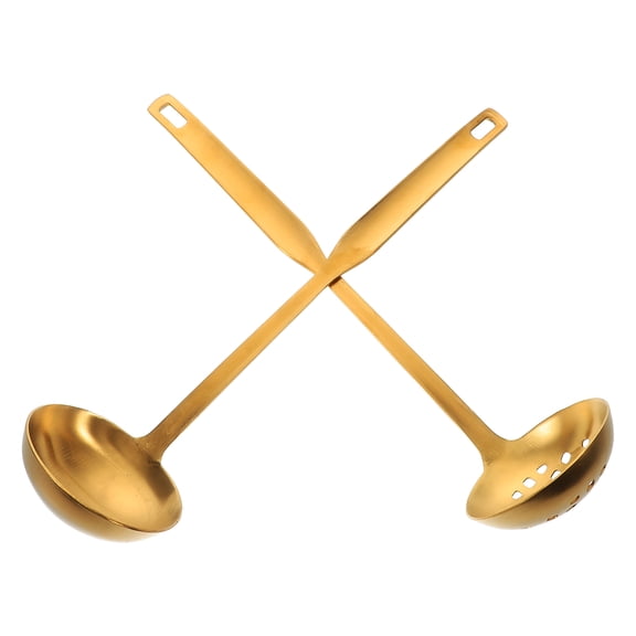 Masteelf 2pcs Long Handle Cooking Utensils Stainless Steel Soup Ladle Slotted Spoon Set Hotpot Kitchenware Cookware Serving Spoon Cooking Utensil