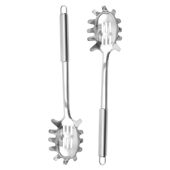 Masteelf 2pcs Metal Pasta Spoon Utensil Stainless Steel Spaghetti Server Noodle Strainer Spoon For Cooking Slotted Serving Spoons
