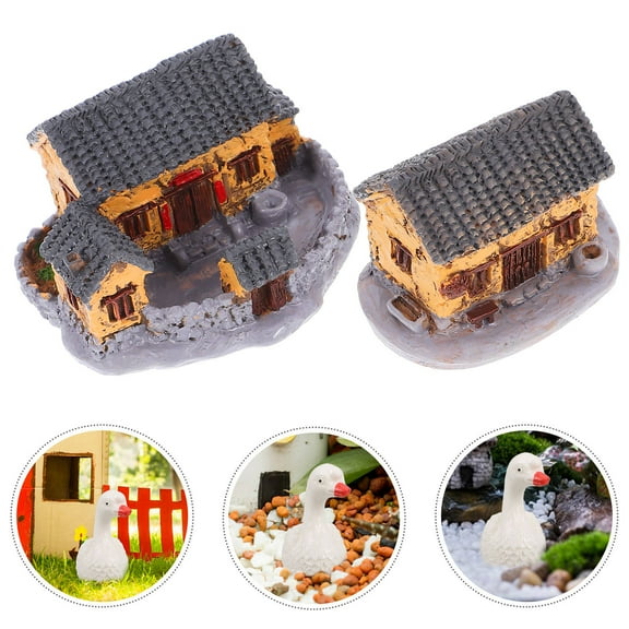 Masteelf 2pcs Miniature Village Houses For Garden Scene Resin Cottage Decorations Micro Landscape Ornaments For Flowerpot Decoration Small House For Crafts Fairy Houses