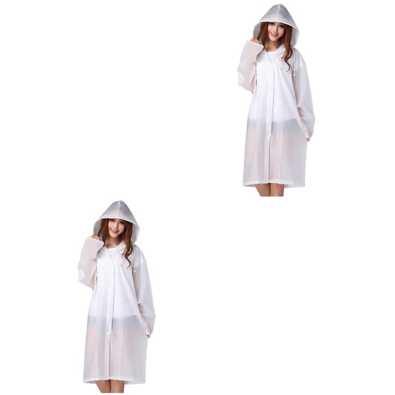 Masteelf 2-Pack Semitransparent Raincoats for Men and Women, Portable Outdoor Travel Ponchos with Thickened Hood, White