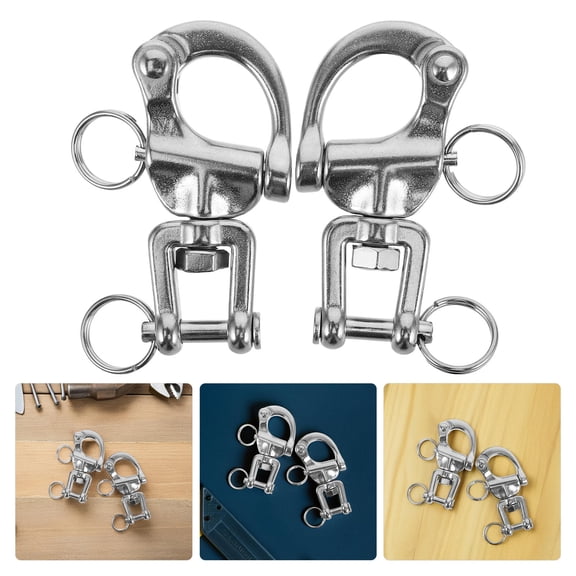 Masteelf 2pcs Quick Release Snap Hook Silver Stainless Steel Swivel for Marine Rigging and Boat Use