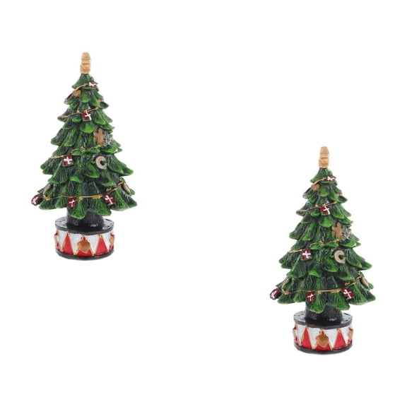 Masteelf 2pcs Resin Tabletop Xmas Tree Figurine Mini Christmas Tree Statue Santa Tree Artificial Pine Trees Decorations For Holiday Decor Home Office Desktop Photo Props