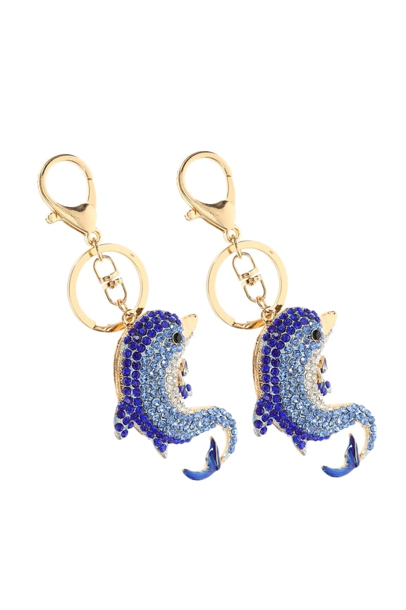 2pcs Rhinestone Dolphin Keychains Bling Ocean Animal Keyring for Backpack Car Purse Handbag Accessories