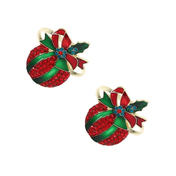 Masteelf 2pcs Rustic Christmas Napkin Rings Sparkling Crystal Ball Napkin Holder Enamel Serviette Ring  for Holiday Table Settings Winter Dining Decor