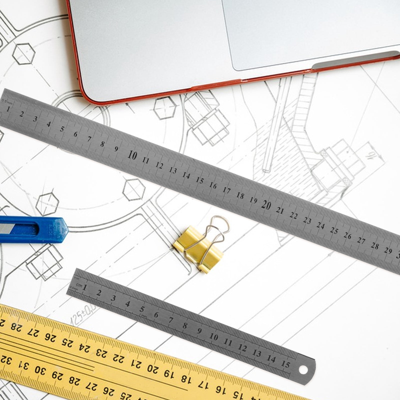 IDEANATEGRATE Ruler Engineering 2Pcs 12.8X0.98X0.2In For Designers ...