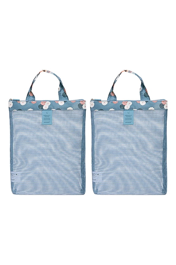 Seaside Mesh Bag Flower Pattern Oxford Cloth Summer 2Pcs 11.02x9.05 In
