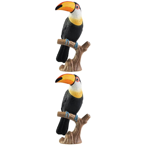 Masteelf 2pcs Simulation Toucan Figurine Model Toy Creative Desktop Ornaments Collection Home Office Decoration Craft Gift