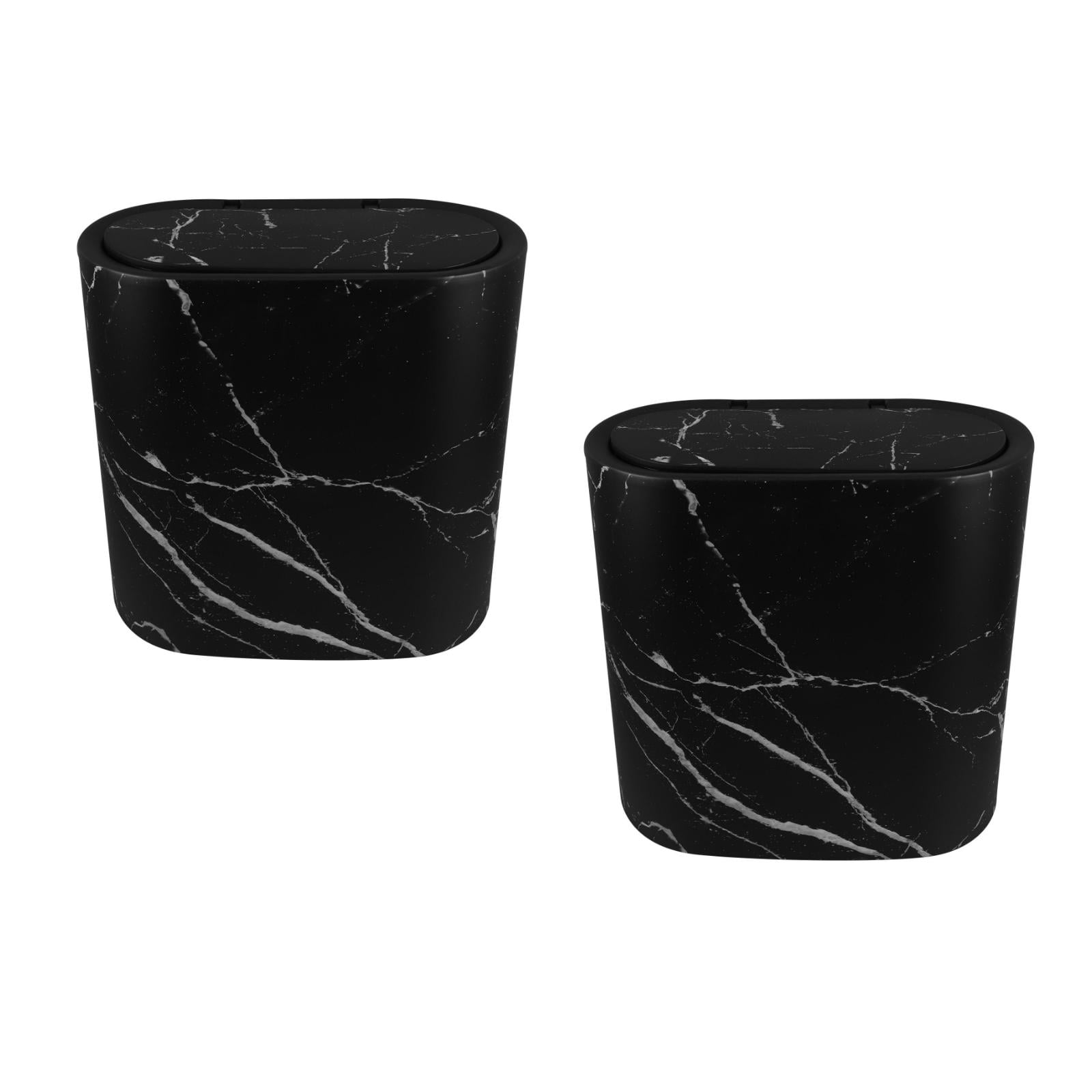 Masteelf 2pcs Slim Marble Trash Can With Lid Small Plastic Wastebasket ...