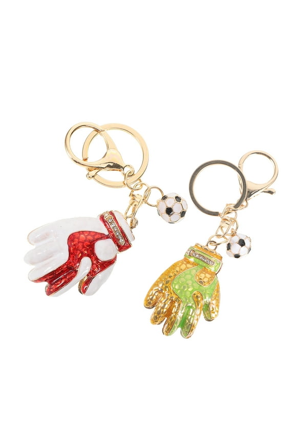 2pcs Soccer Favors Key Chains Goalkeeper Gloves Charms Keychain Sparkling Rhinestones Keychain Metal Craft Pendant Bag Decor