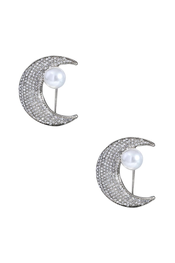2pcs Sparkling Moon Brooch Pin Half Moon Lapel Pin Shining Rhinestone Crystal Moon Pin for Party Wedding Ceremony Christmas Valentines Day Favors
