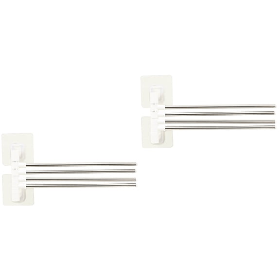 Masteelf 2pcs Stainless Steel Wall-mounted Rotational Towel Rack Sticking Holeless Bath Sponge Hanger Holder Organizer for Bathroom Kitchen