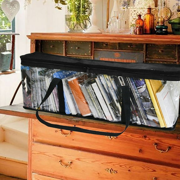 Masteelf 2pcs Storage Bags Transparent DVD Storage Cases Waterproof DVD Holder with Handles and Zipper Clear Media DVD Organizer for Albums Video Games