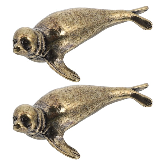 Masteelf 2pcs Vintage copper Mini Seal Sculptures Cute Sea Animal Figurines Tiny Ocean Decorations Solid copper Animal Ornaments Miniature Desk Decor