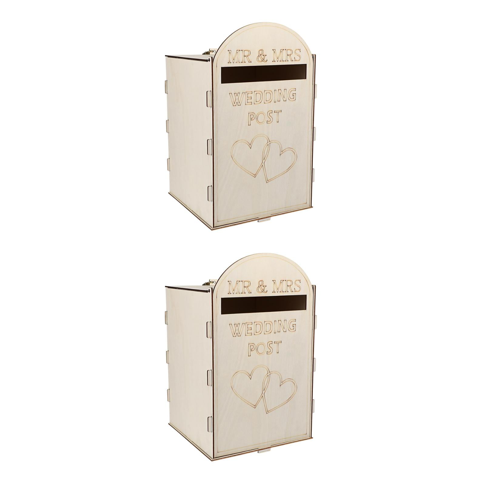 Masteelf 2-Pack Rustic Wooden Wedding Mailbox Boxes with Keys, Decorative Post Holders and Craft Ornaments for Wedding Supplies