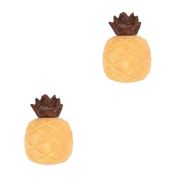 Masteelf 2pcs Pineapple Wood Statues Miniature Fruit Figurines for Desktop Decor and Table Centerpiece Ornaments