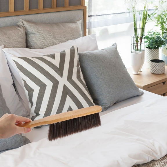 Masteelf 2pcs Wooden Brush Hand Broom Bench Brush Bed Duster with Long Wood Handle Whisk Broom