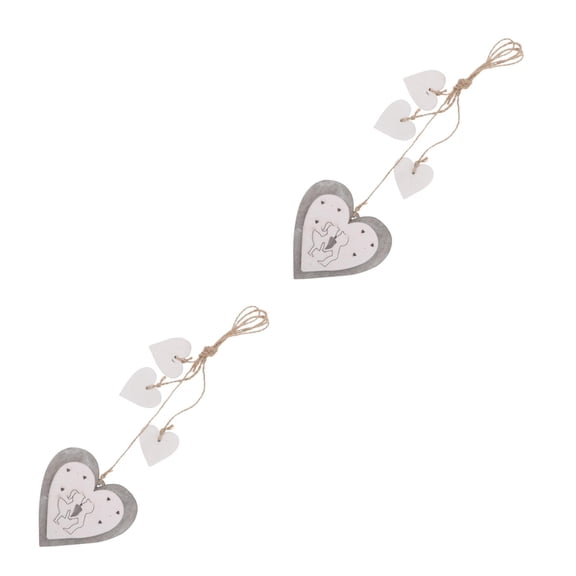 Masteelf 2pcs Wooden Heart Pendant Valentine's Day Car Decor Christmas Tree Ornament Rustic Wooden Decoration Valentines Decoration for Wedding Party Home and Car Decor
