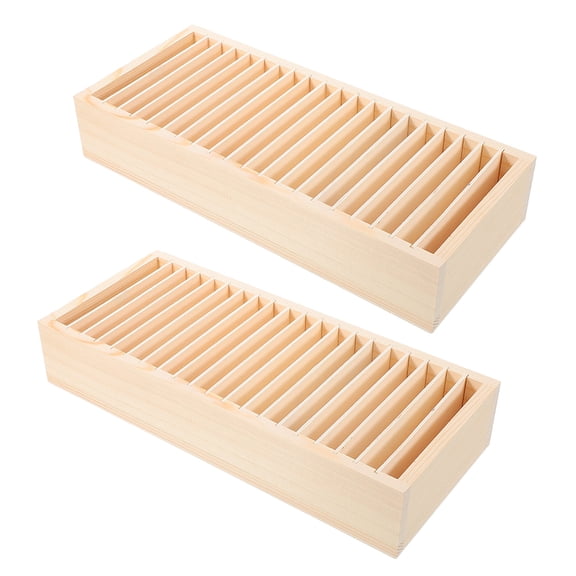 Masteelf 2pcs Wooden Index Card Box Multi-Compartment Greeting Cards Box Detachable Wood Jewelry Organizer For Office Business Cards Desktop Storage