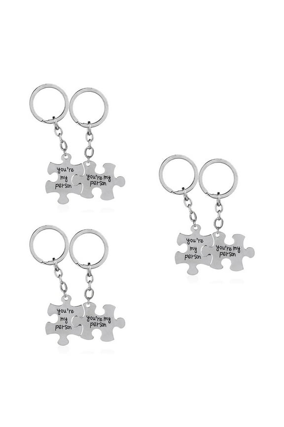 3 Count Puzzle Keychain Scrunchie Match Coil Ring Lovers Silver