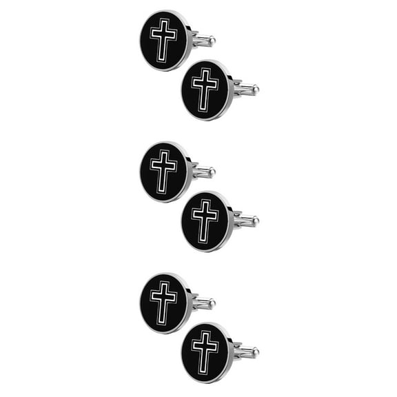 Masteelf 3 Pairs of Cross Cufflinks Decorative Shirts Buttons Male Cufflink Gifts (Black)
