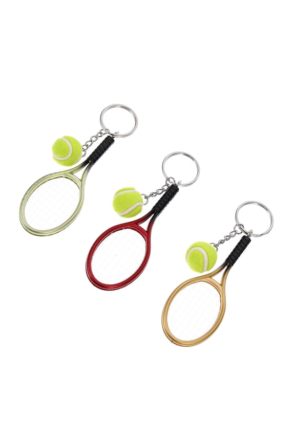 3-Pack Colorful Tennis Racket Keychains with 3D Design, Plastic Sports Key for Bags and Keys