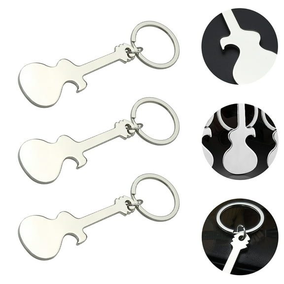Masteelf  3 Pcs Guitar Keychain Thumb Bottle Opener Wedding Mini Can Openers Silver