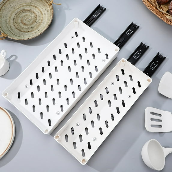 Masteelf 3-Piece Kitchen Cabinet Pull Out Organizer Shelf Set White 41.5 x 25 x 6 Solution