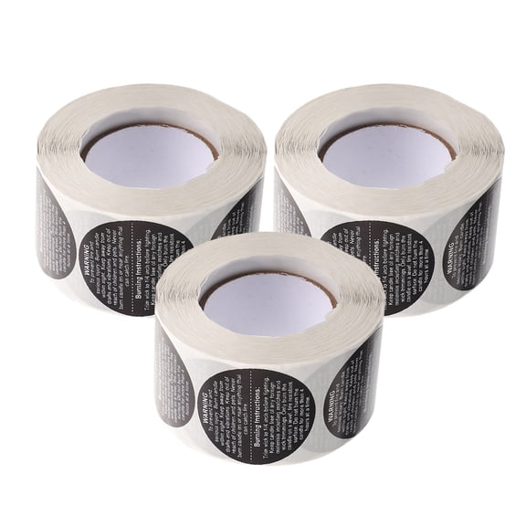 Masteelf 3 Rolls Candle Burning Warning Sticker 3.80X3.80X0.02CM Black