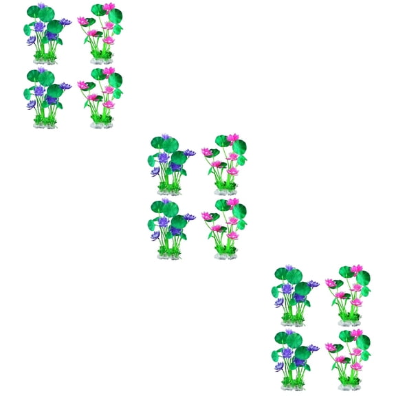 Masteelf 3 Sets  4pcs Fish Tank Landscaping Plants Fake Resin Flower Decors (Pink Purple)